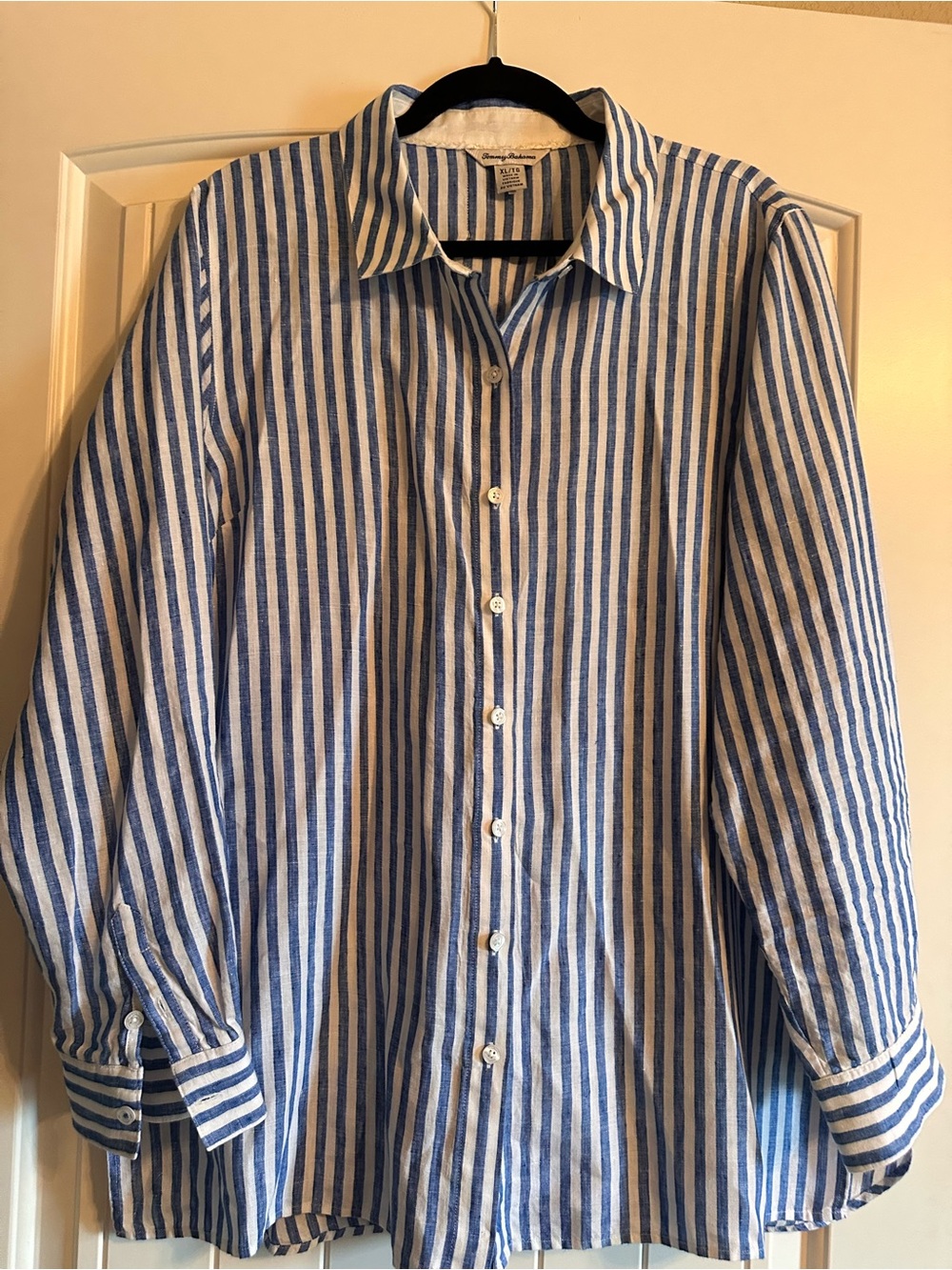Tommy Bahama ClassicBlue and White Stripe Women’s Button-Down Linen Shirt